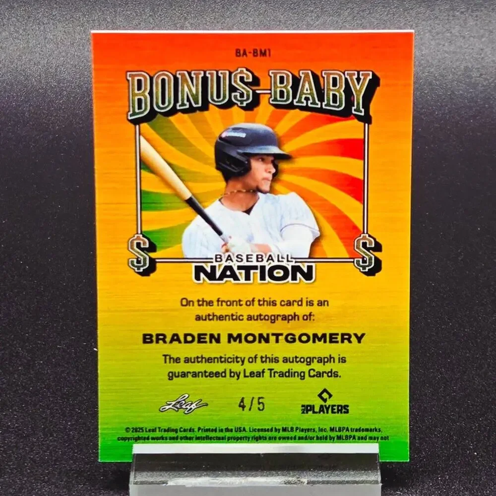 2025 Braden Montgomery 4/5 Bonus Baby Auto Chicago White Sox Top Prospect - Picture 3 of 3